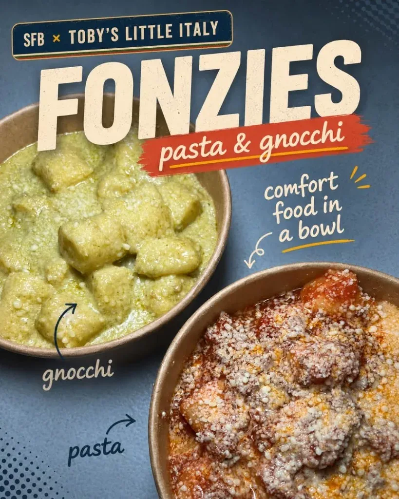 Fonzies gnocchi and pasta bowls at Toby's Little Italy Prestons
